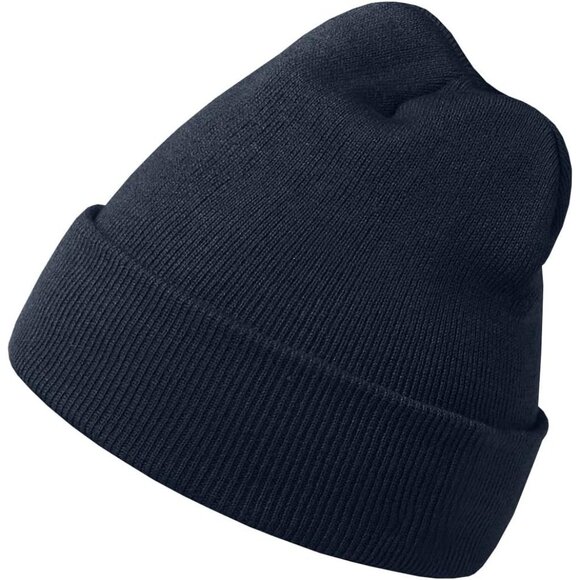 Men's Navy Blue Comfortable Breathable Soft Beanie Knit Slouchy Winter Skull Hat - Picture 2 of 6